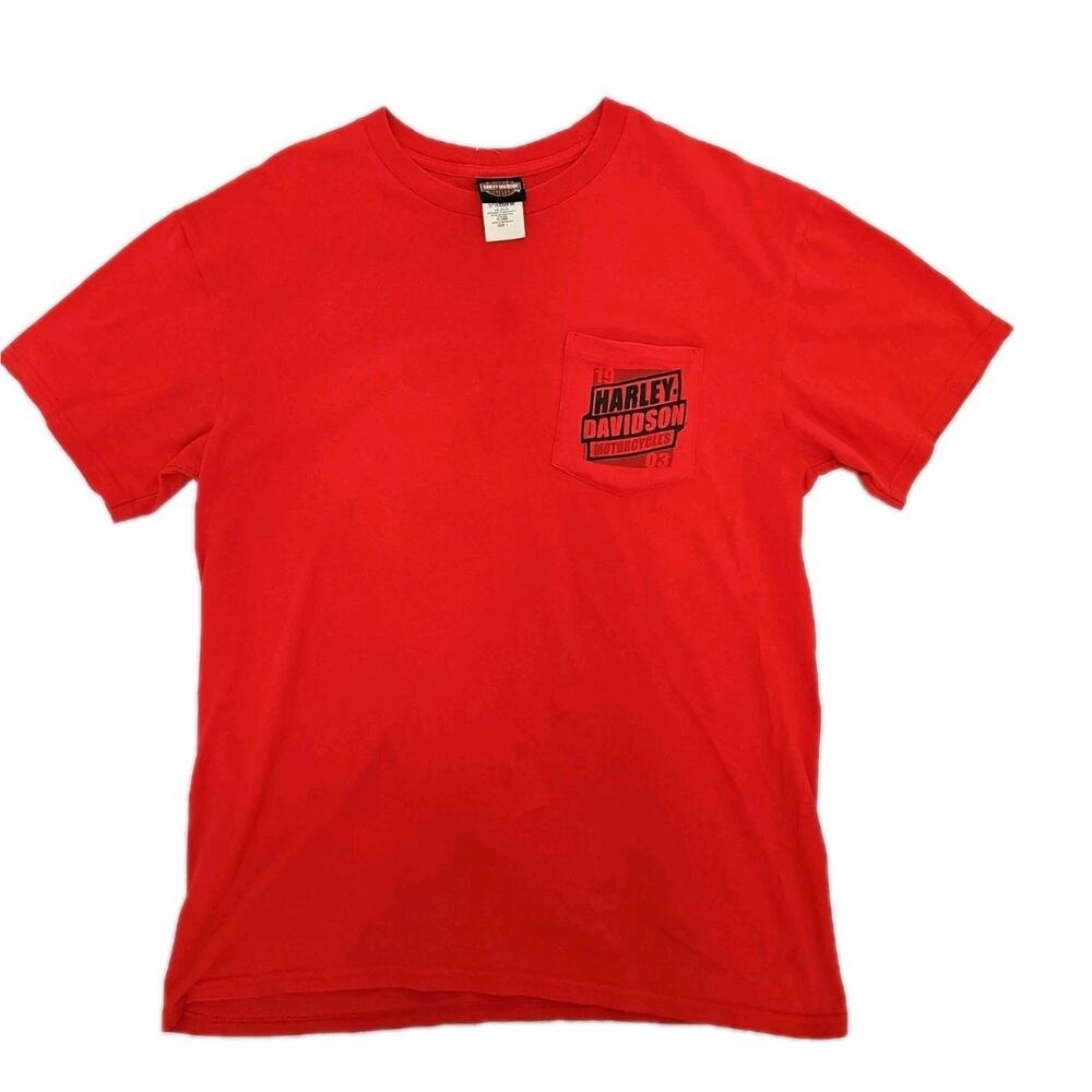 Harley Davidson Motorcycle LAS VEGAS Nevada Red Pocket T-Shirt Size L USA Flag